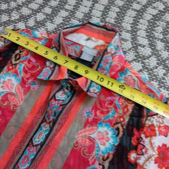 Chico's Travelers Tunic‎ Top 12/14 Large Lightweight Paisley Stretch Boho Bright - Picture 7 of 12